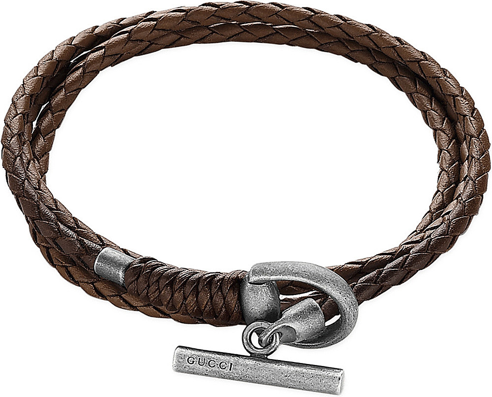 Lyst - Gucci Wrap Leather Bracelet in Metallic for Men