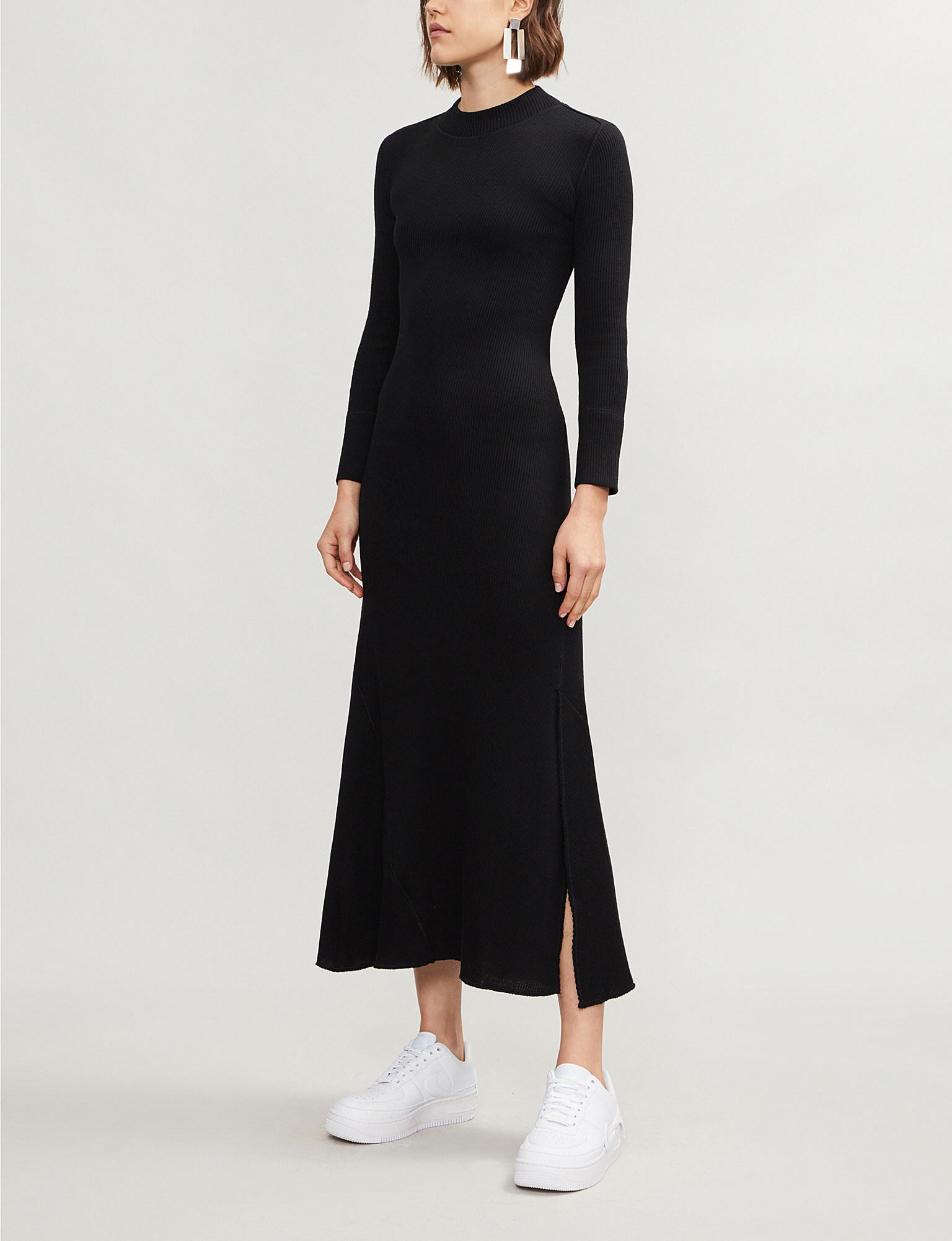 Theory Rib-knit Long-sleeved Midi Dress in Black | Lyst