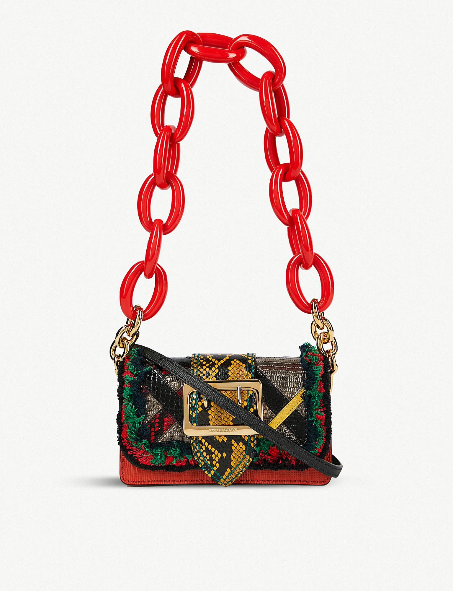 Burberry Buckle Patchwork Leather Shoulder Bag in Red | Lyst