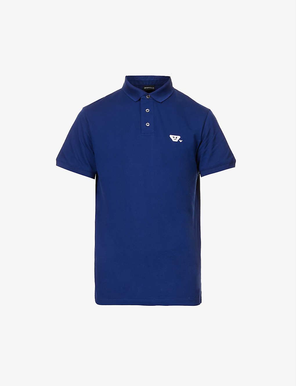 Emporio Armani Emoji Logo-patch Cotton-blend Woven Polo Shirt in Blue for  Men | Lyst UK