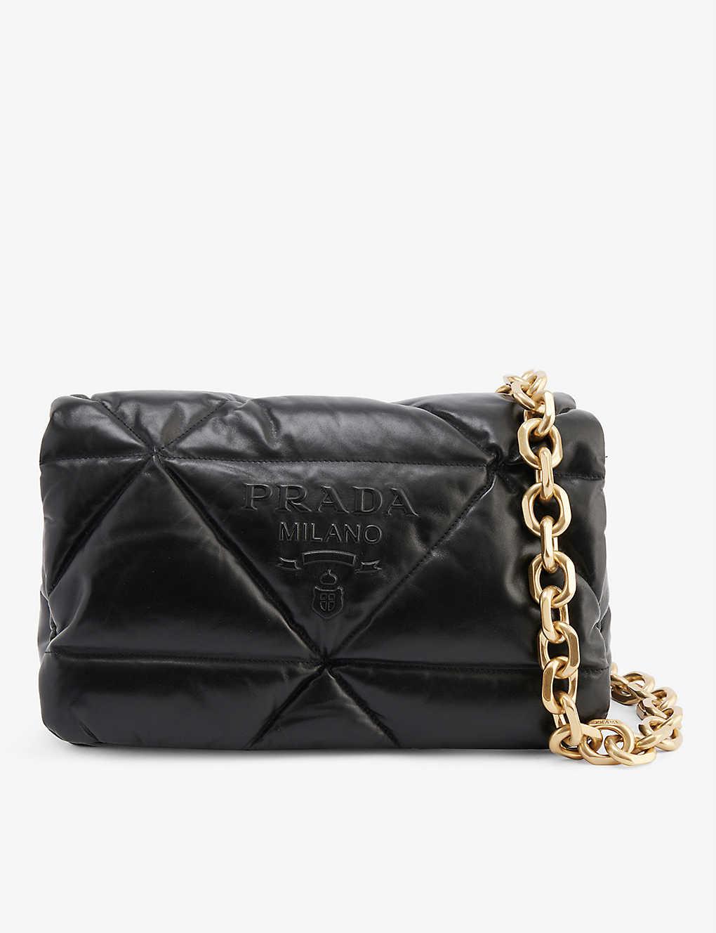 Prada Quilted Leather Shoulder Bag in Black | Lyst