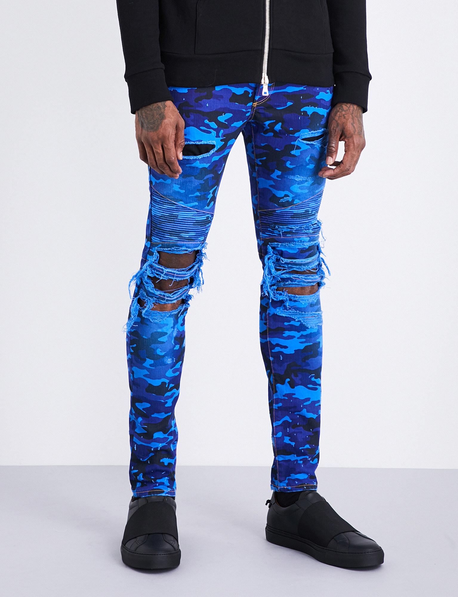 balmain camouflage jeans