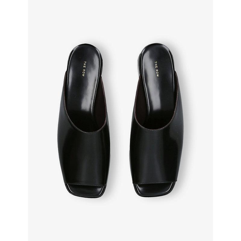 The Row Emi Leather Flatform Sandals in Black | Lyst