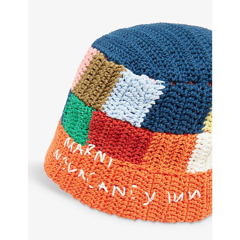 Marni Logo-embroidered Crochet Cotton-knit Bucket Hat in Blue for