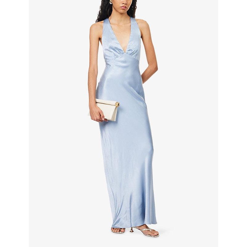 Shona Joy La Lune Plunge Cross-Back Satin Maxi Dress in Blue | Lyst
