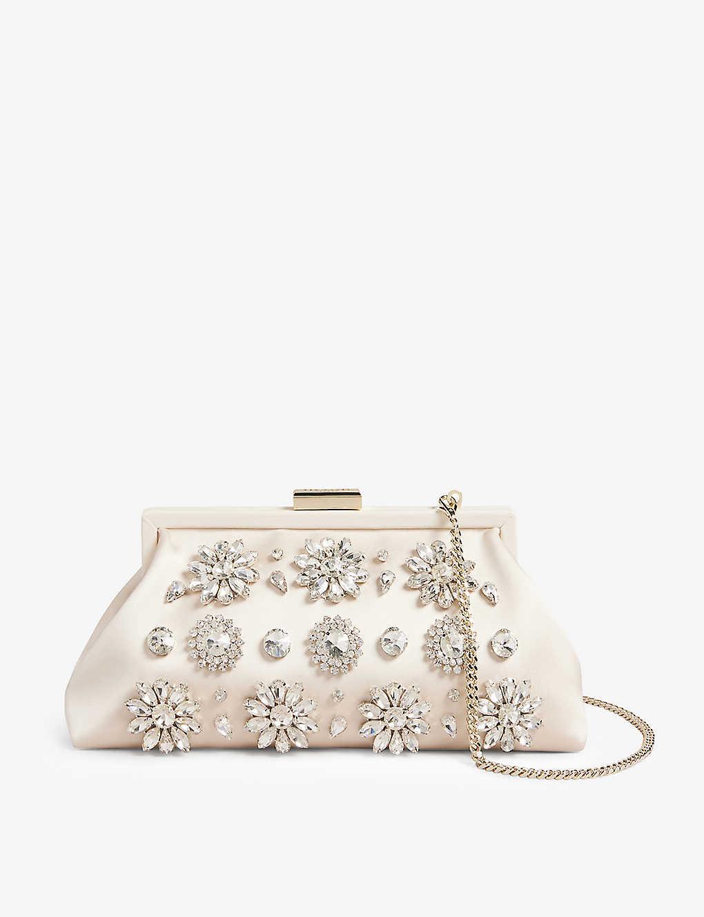 Ted Baker Crysta Crystalembellished Satin Clutch Bag in Natural Lyst
