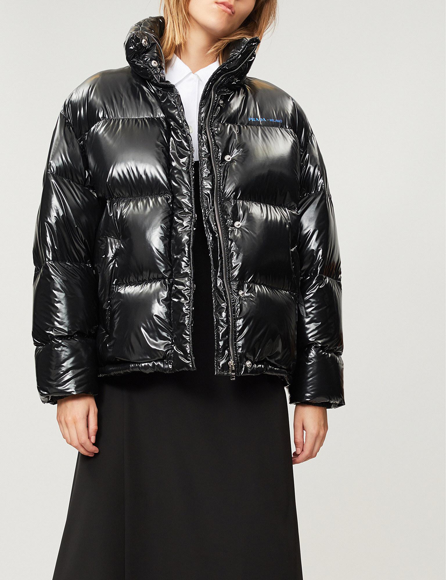 Prada Shiny Shell-down Puffer Jacket in Nero (Black) - Lyst
