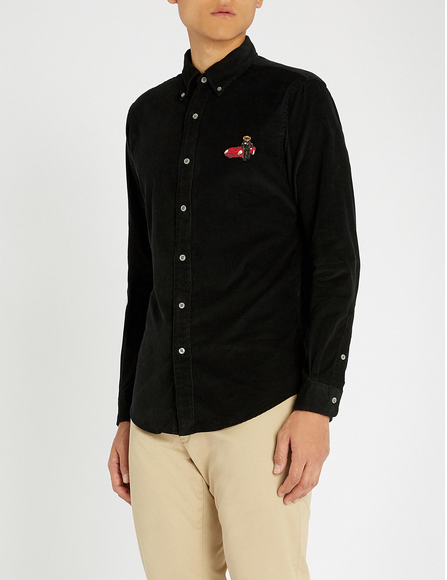 Polo Ralph Lauren Bear-embroidered Slim-fit Corduroy Shirt in Black for Men  | Lyst