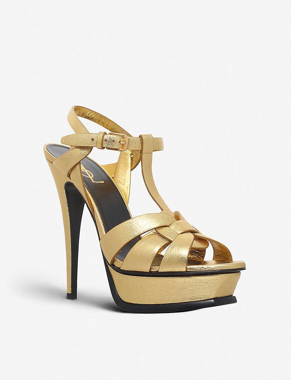 saint laurent gold platform sandals