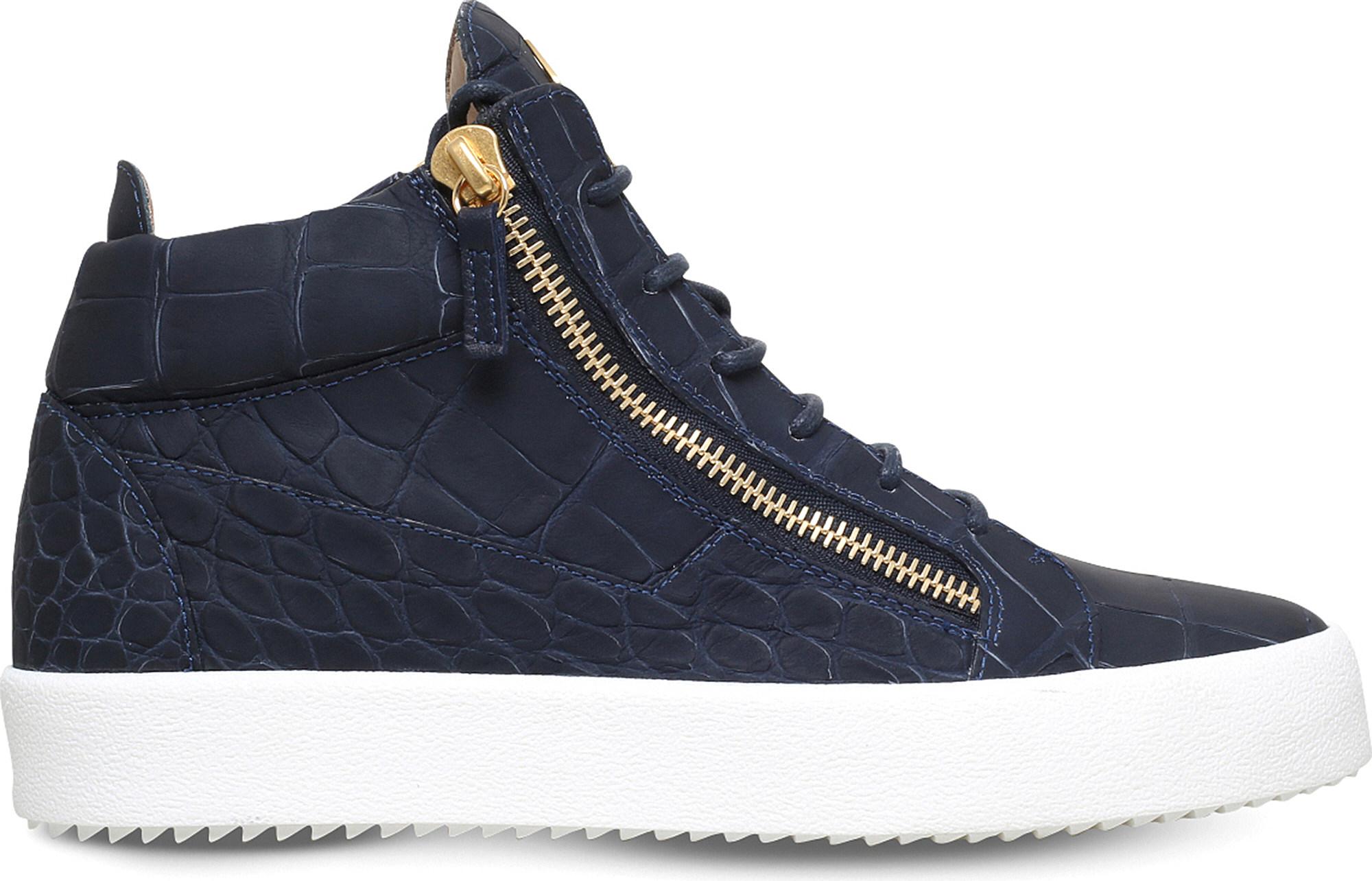 Giuseppe Zanotti Kriss Matte Croc-Embossed Leather Trainers in Blue for