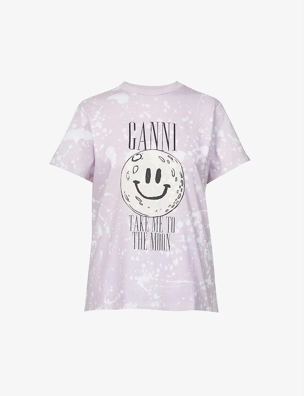 Ganni Take Me To The Moon Graphic-print Organic-cotton T-shirt | Lyst