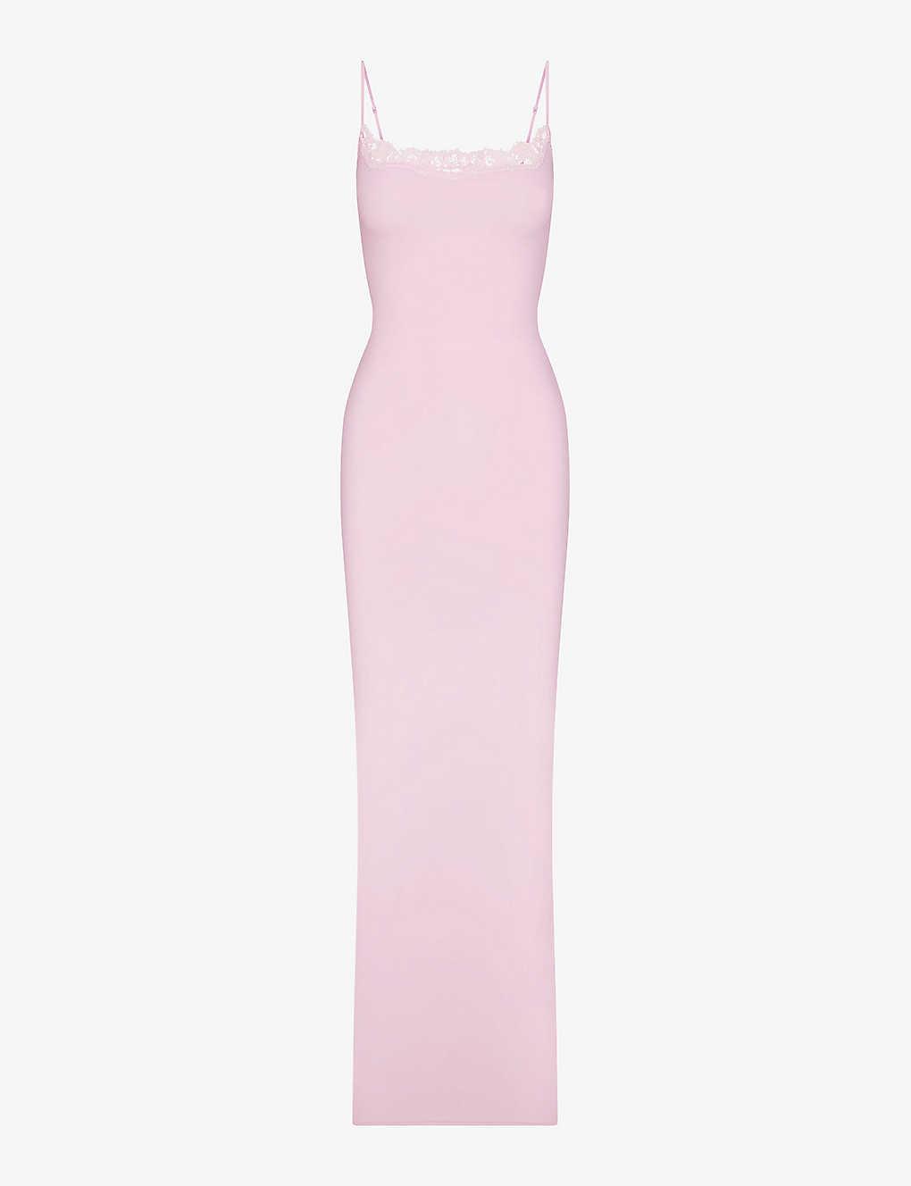 Skims Fits Everybody Lace-trim Stretch-woven Maxi Slip Dress X in Pink