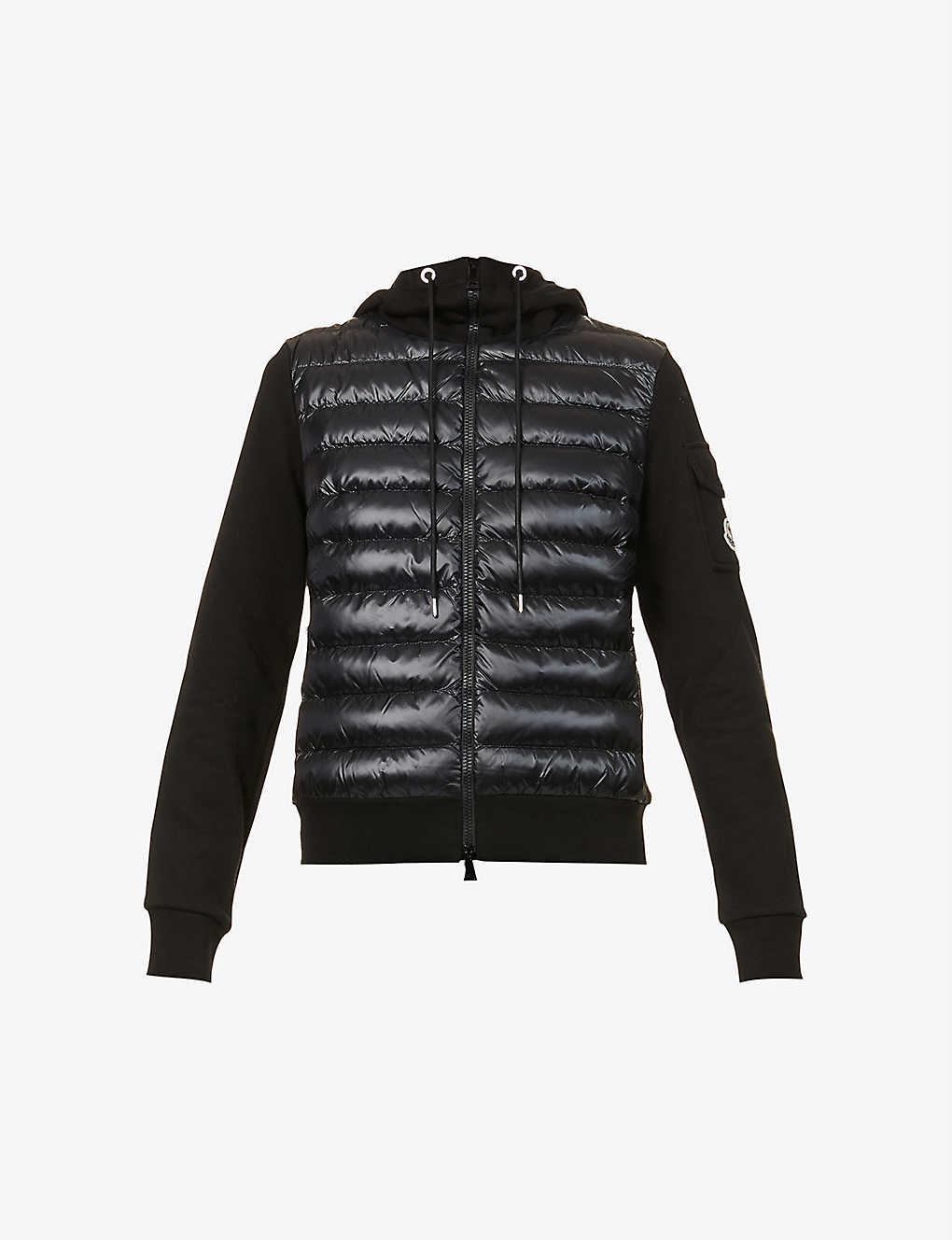 Moncler Quilted-panel Funnel-neck Shell-cotton Blend Hooded Cardigan in  Black | Lyst
