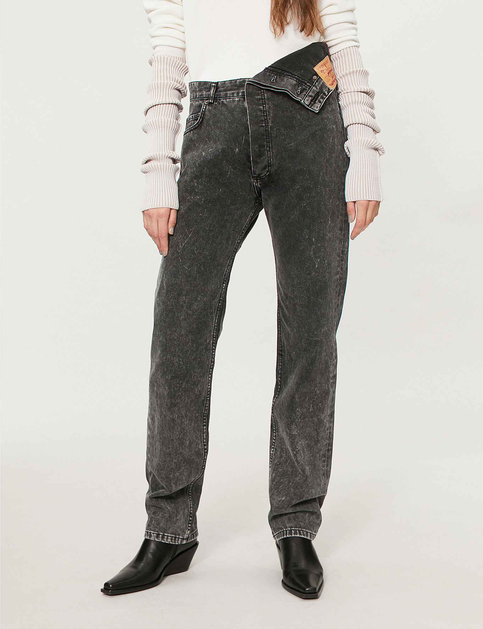 Y. Project Asymmetric-waist High-rise Straight Jeans in Black | Lyst