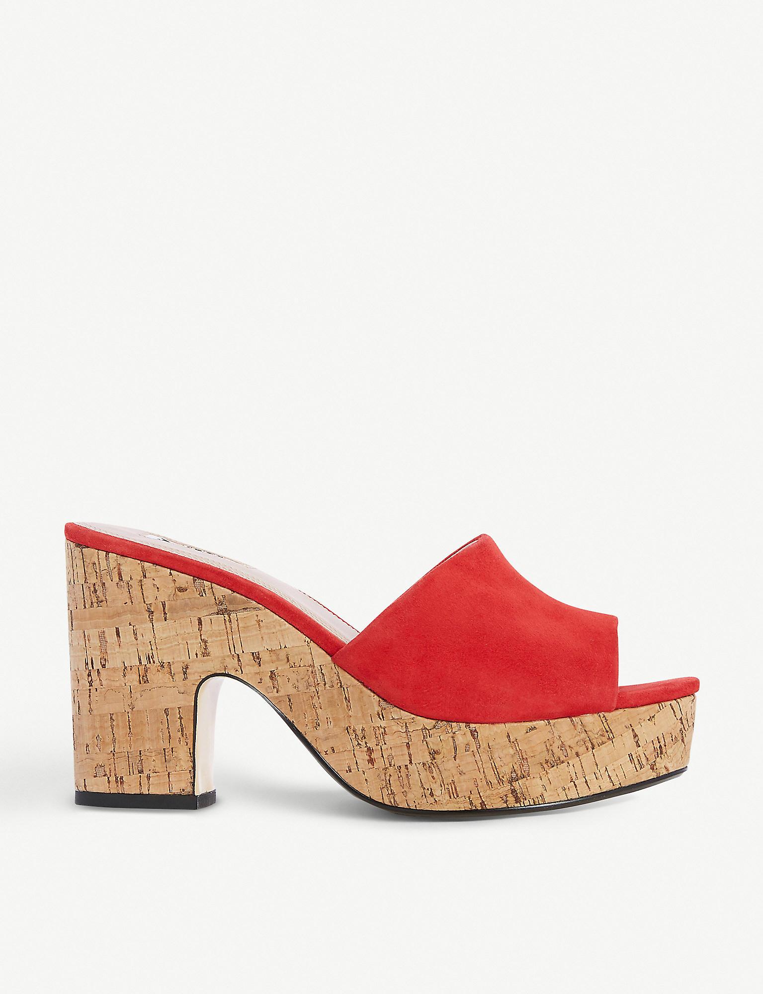 Dune Suede Indigow Cork Wedge Mules in Red-Suede (Red) - Lyst