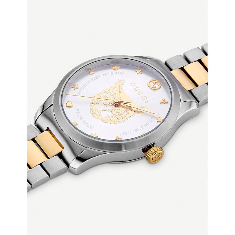 Gucci Ya1264074 G-timeless Stainless Steel And Gold-plated Watch in White |  Lyst
