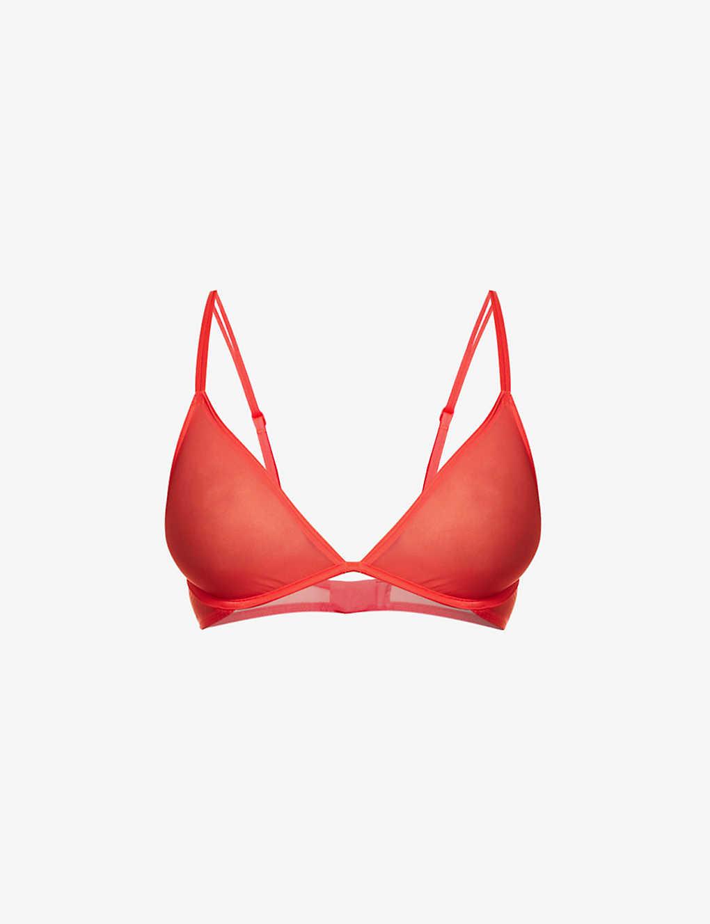 Calvin Klein Sheer Marquisette Plunge Stretchrecycled Nylon Bra in Red