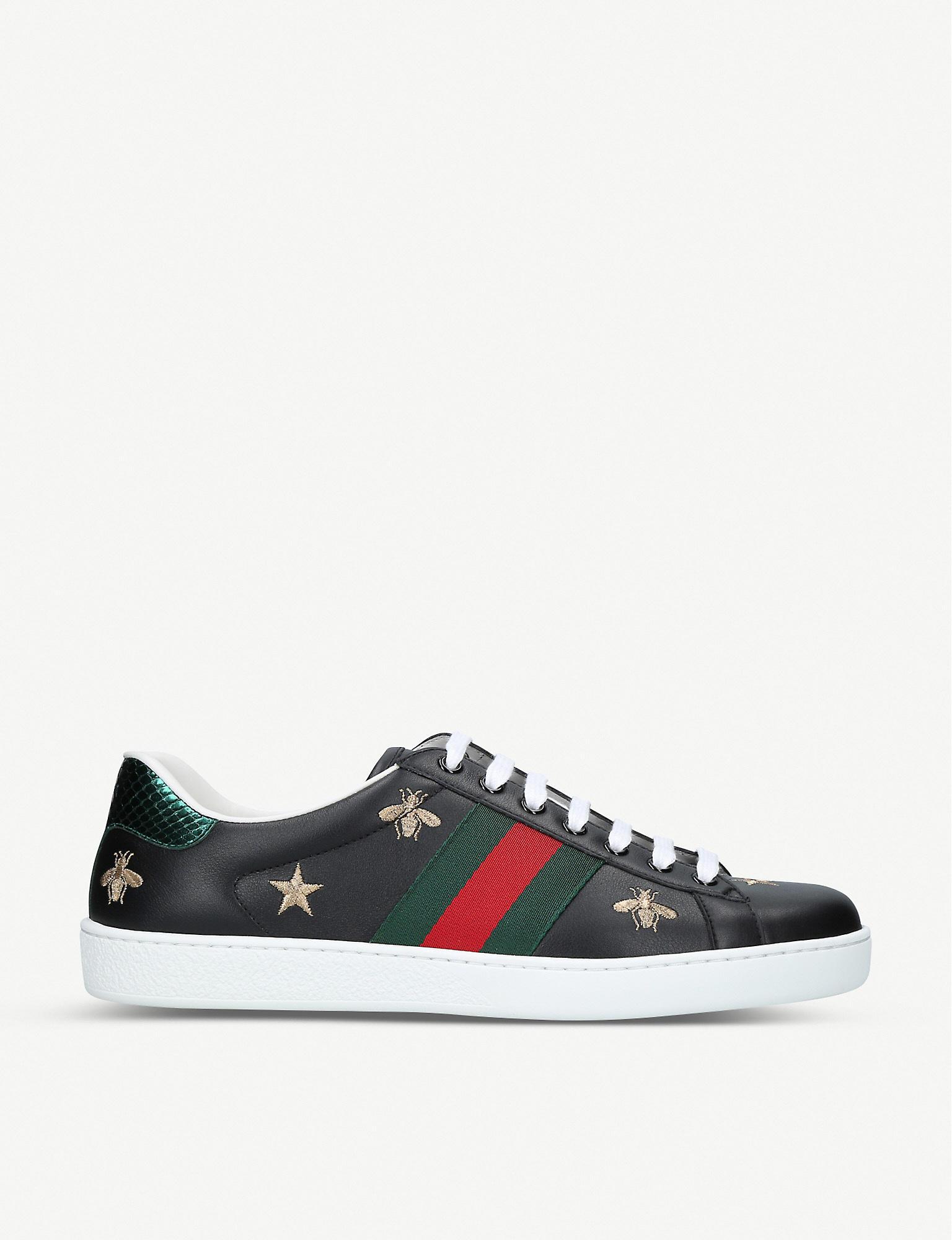 Gucci Ace Bee Embroidered Men's Leather Sneakers Black US 7.5