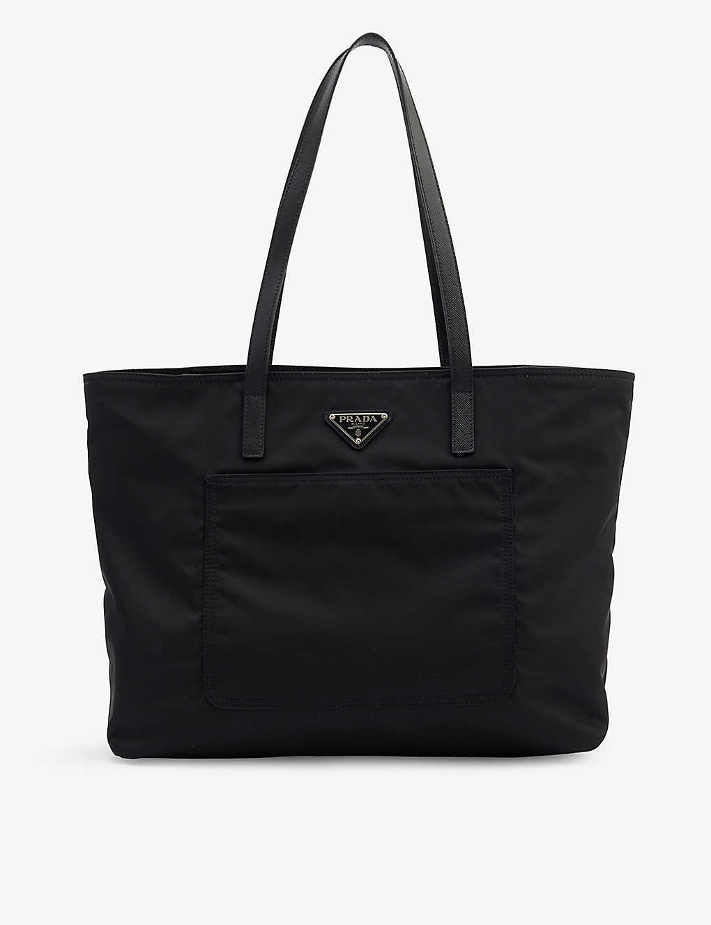 Prada Logo-plaque Recycled-nylon Tote Bag in Black | Lyst