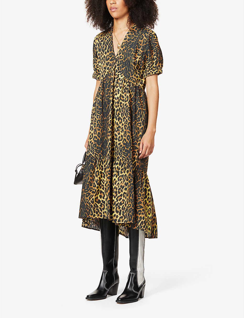 TOPSHOP Leopard Print Pop Bow Midi Dress | Lyst