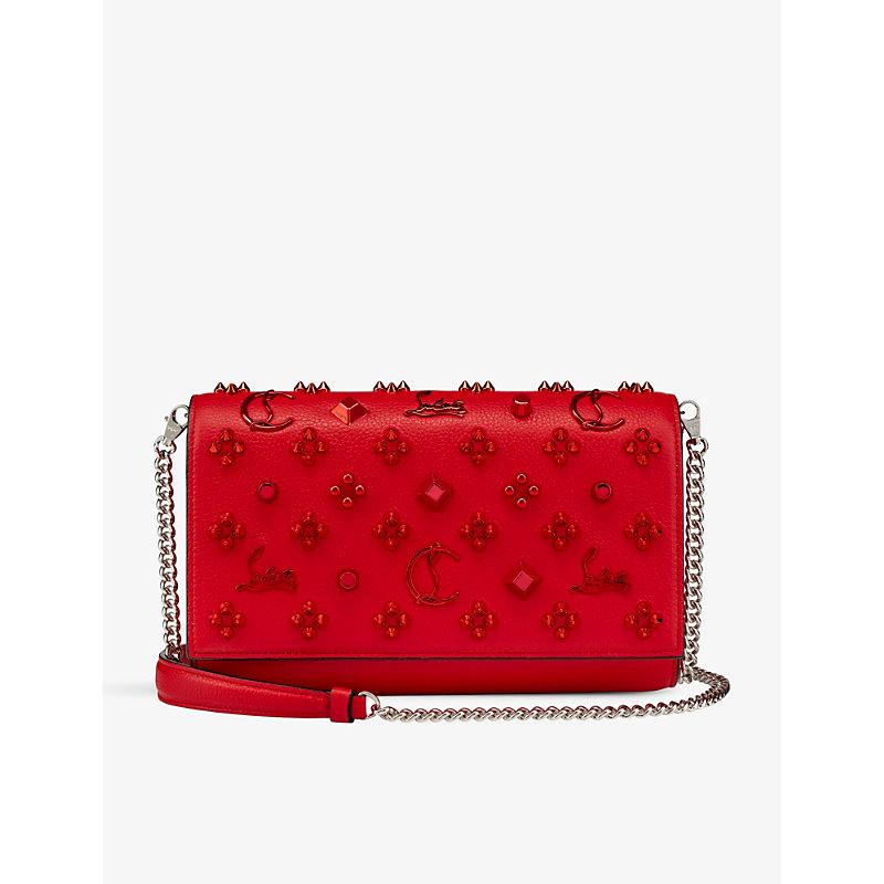 Christian louboutin paloma discount fold-over embellished clutch bag