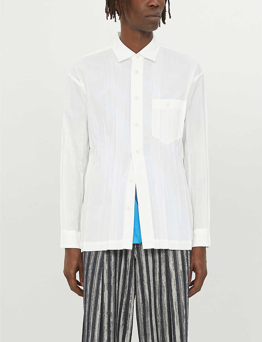Issey Miyake Wrinkle Crinkle-textured Regular-fit Woven Shirt in White ...