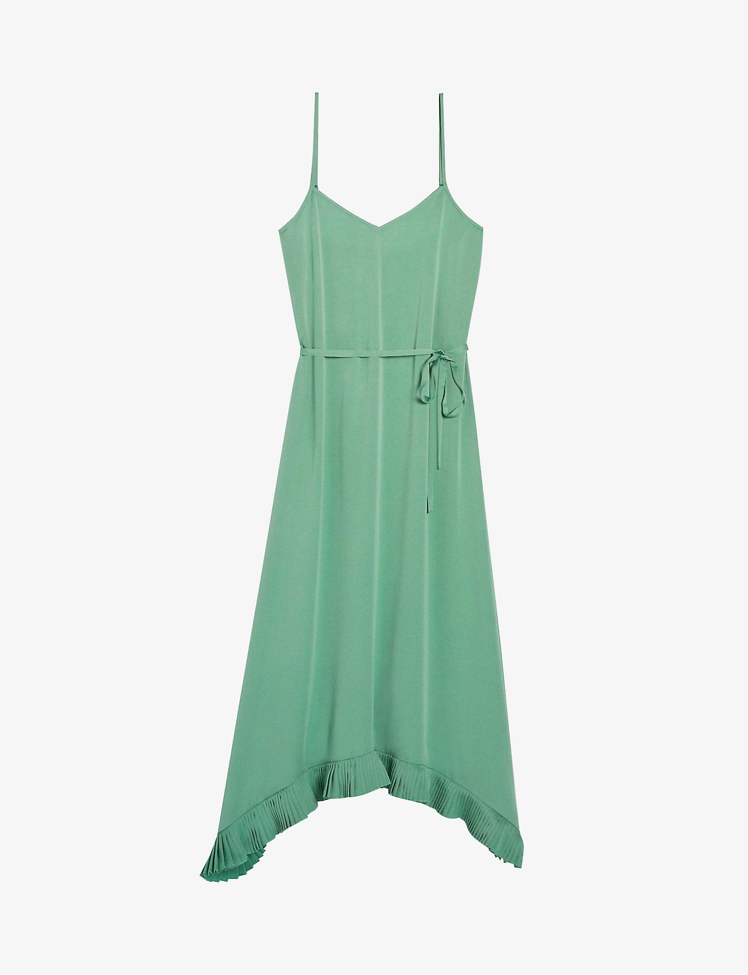 Claudie Pierlot Synthetic Belted Woven Midi Dress in Green | Lyst