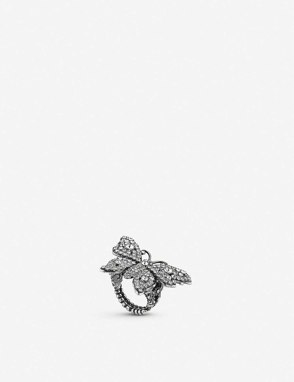 Gucci Crystal Studded Butterfly Ring In Metal in Silver (Metallic ...