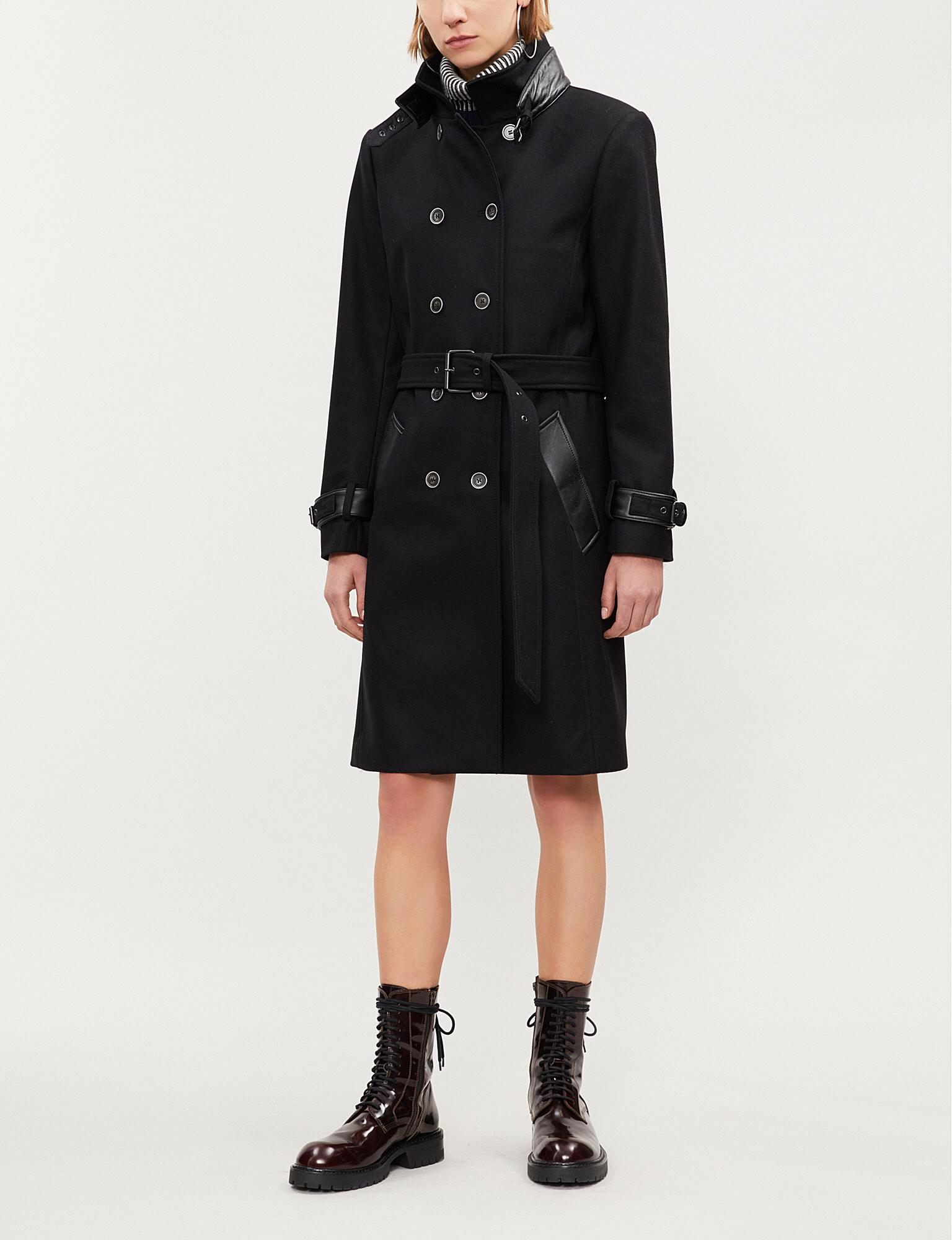 The Kooples High-neck Wool-blend Trench Coat in Black - Lyst
