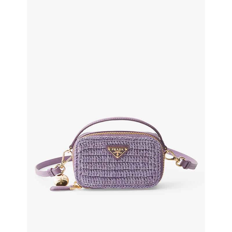 Prada Crochet And Leather Mini Pouch in Purple | Lyst