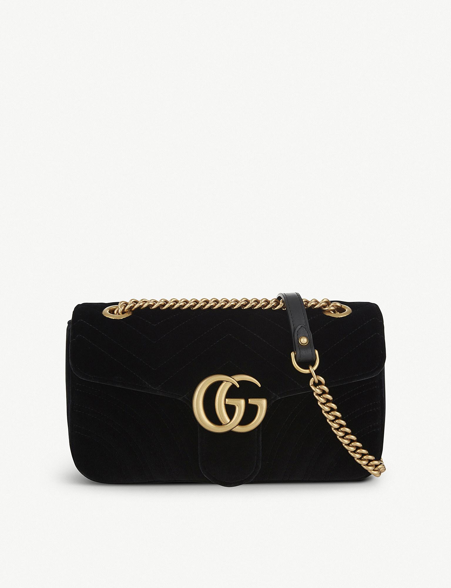 Lyst - Gucci GG Marmont Small Velvet Shoulder Bag in Black - Save 1.4450867052023142%