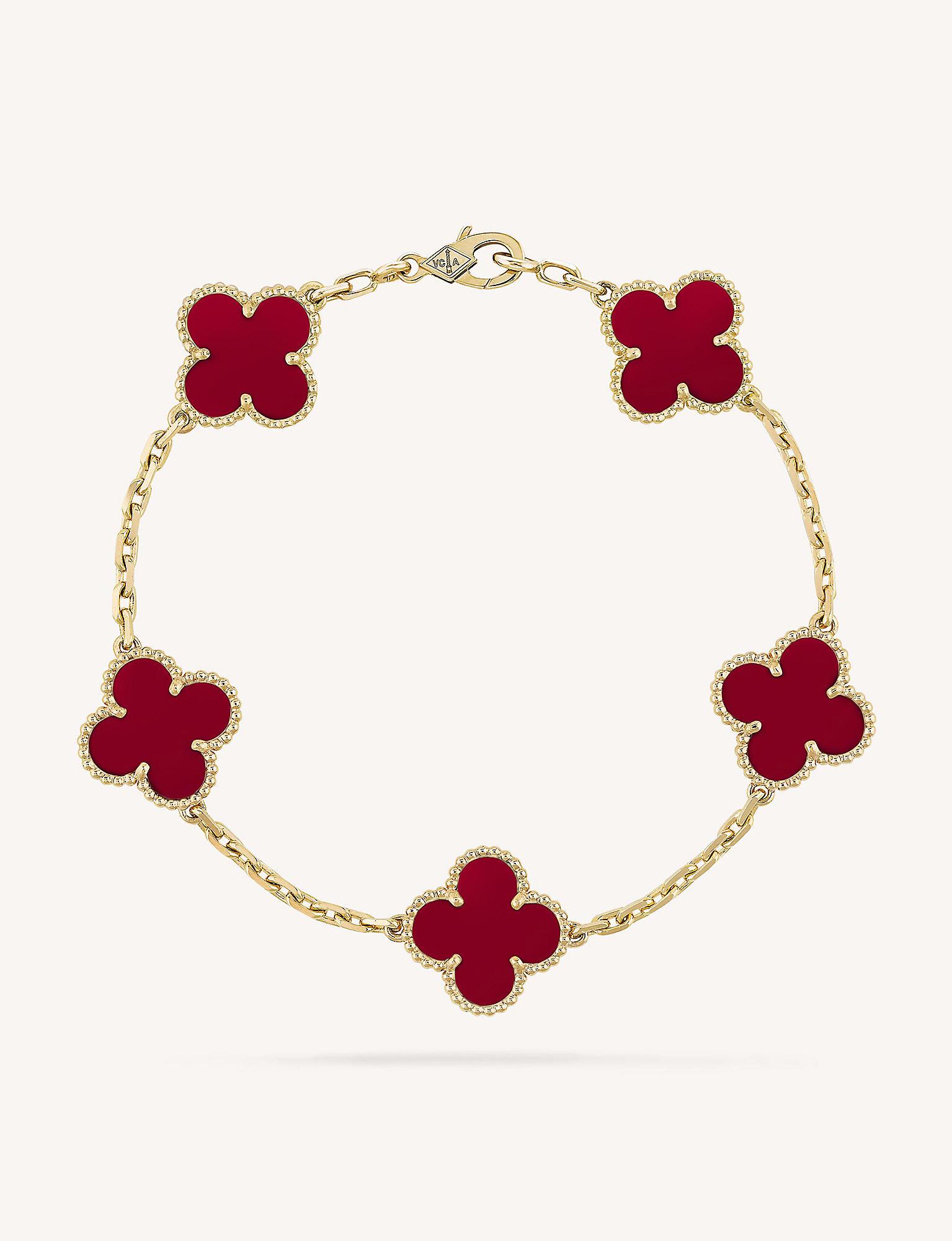 Van Cleef & Arpels Women's Yellow Gold Vintage Alhambra And Carnelian  Bracelet in Red | Lyst
