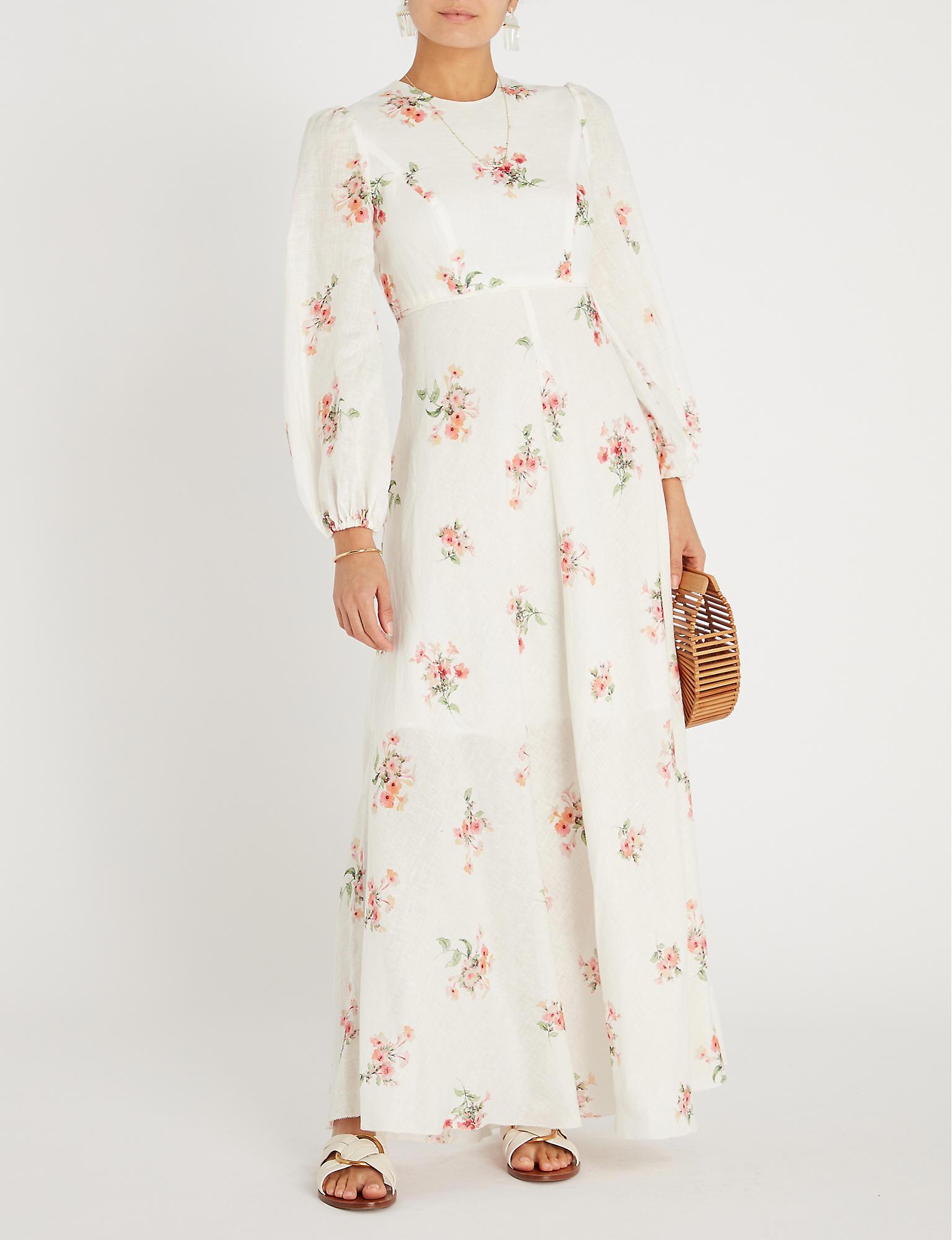 Zimmermann White Floral-print Floating Bouquet Heathers Linen Maxi Dress in  Natural | Lyst