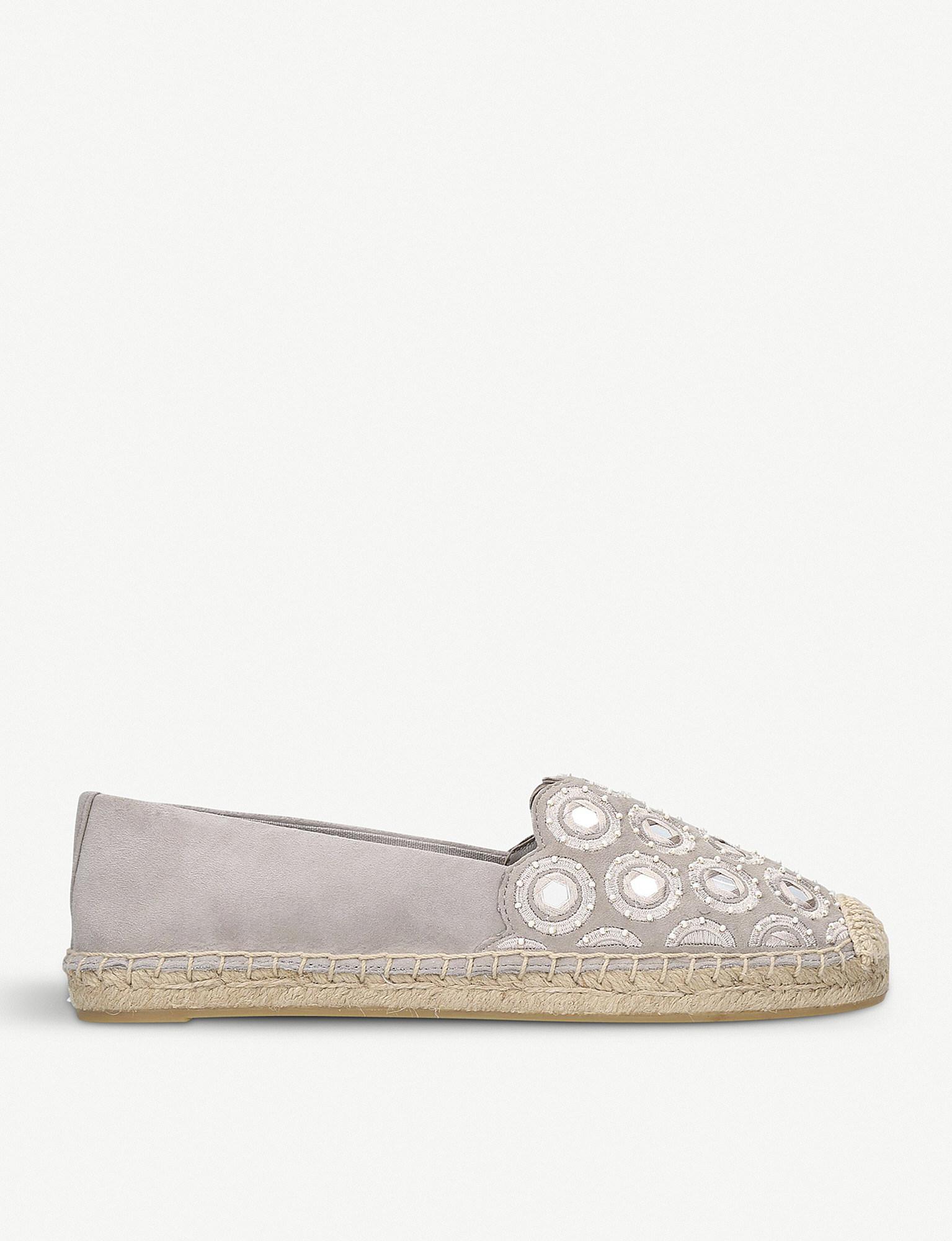 Tory Burch Yasmin Mirror-embellished Suede Espadrilles in Grey (Gray) | Lyst