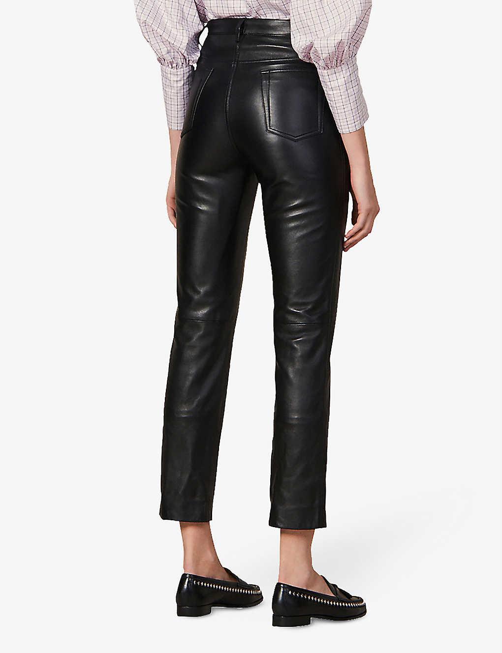 Slim-fit High-rise Leather Trousers 