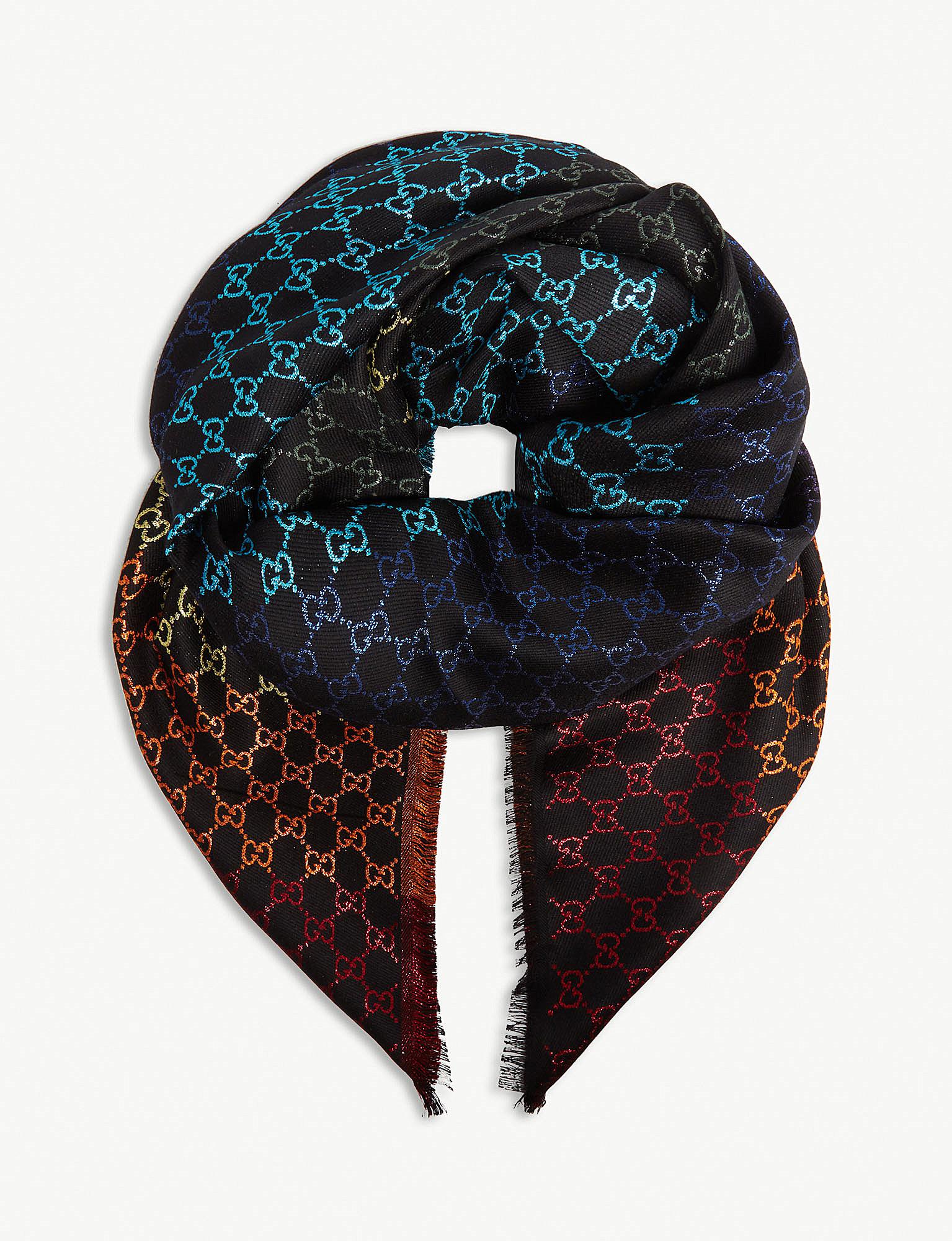 Check GG wool scarf in black and multicolor