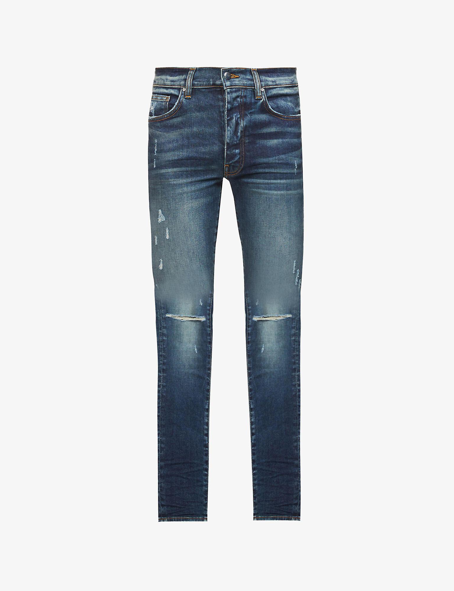 Amiri Slash Distressed Slim-fit Stretch-denim Jeans in Blue for Men ...