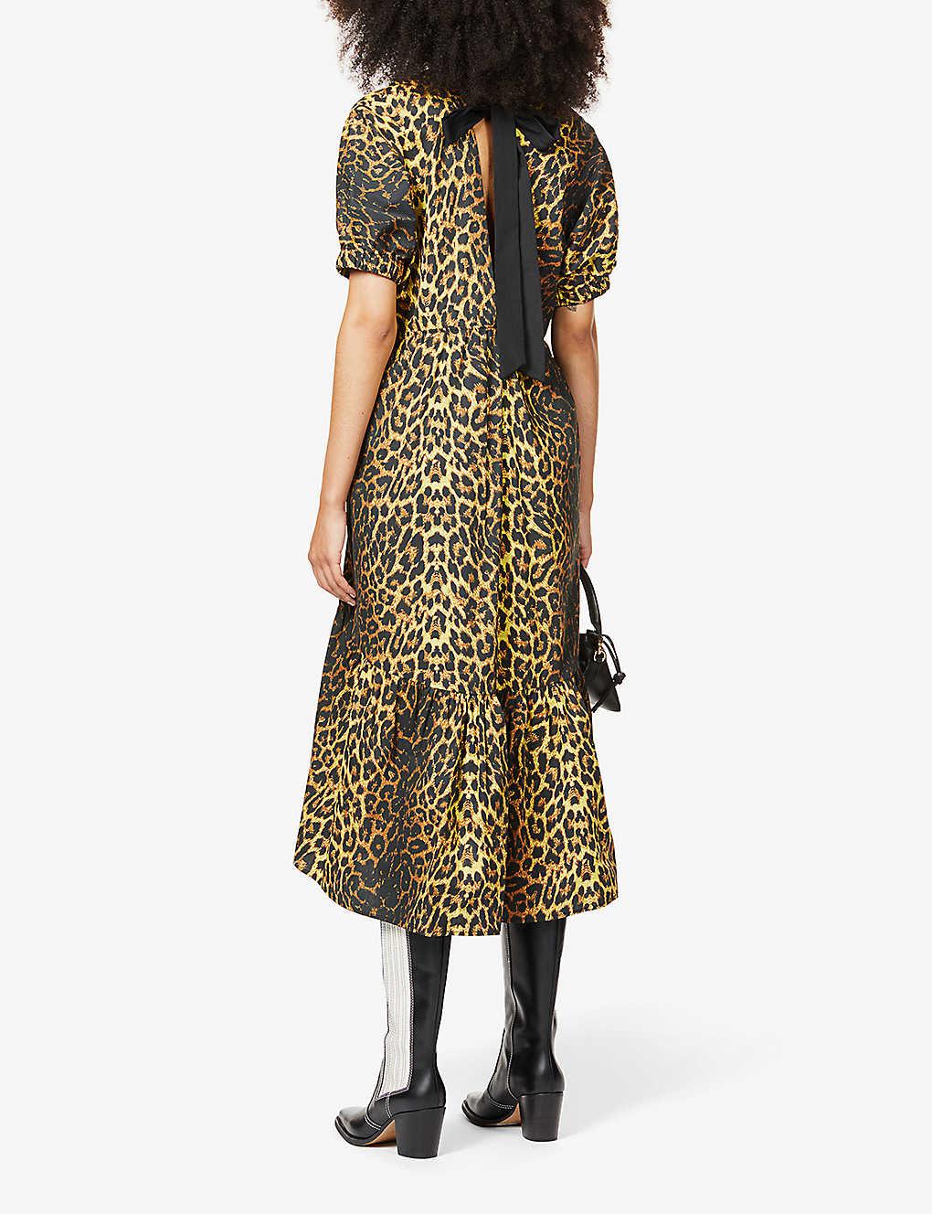 TOPSHOP Leopard Print Pop Bow Midi Dress | Lyst