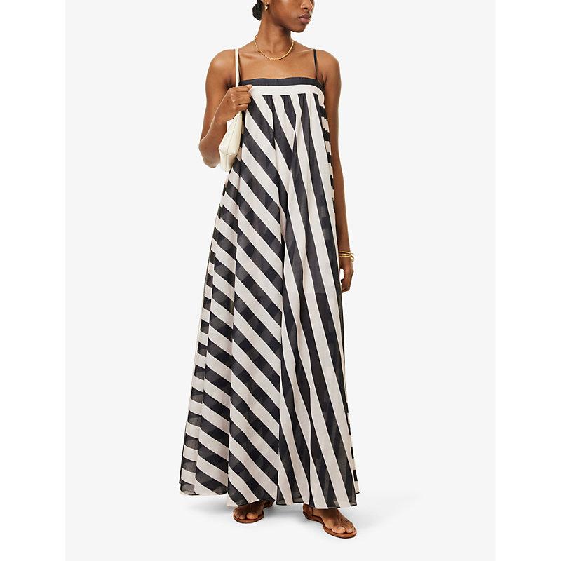 Zimmermann Maxine Stripe-Print Cotton Maxi Dress in White | Lyst