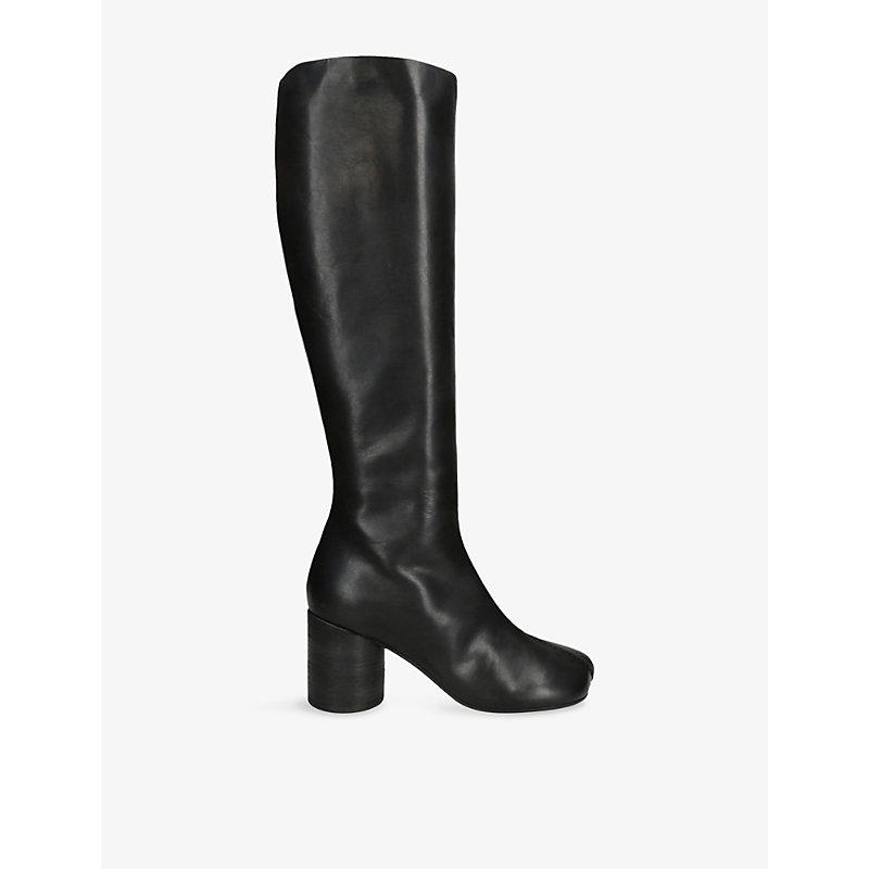 ロングブーツ Mm6 Maison Margiela Architype High Boots Black Stitch-Out Leather Tall Boots by MM6 Maison Margiela