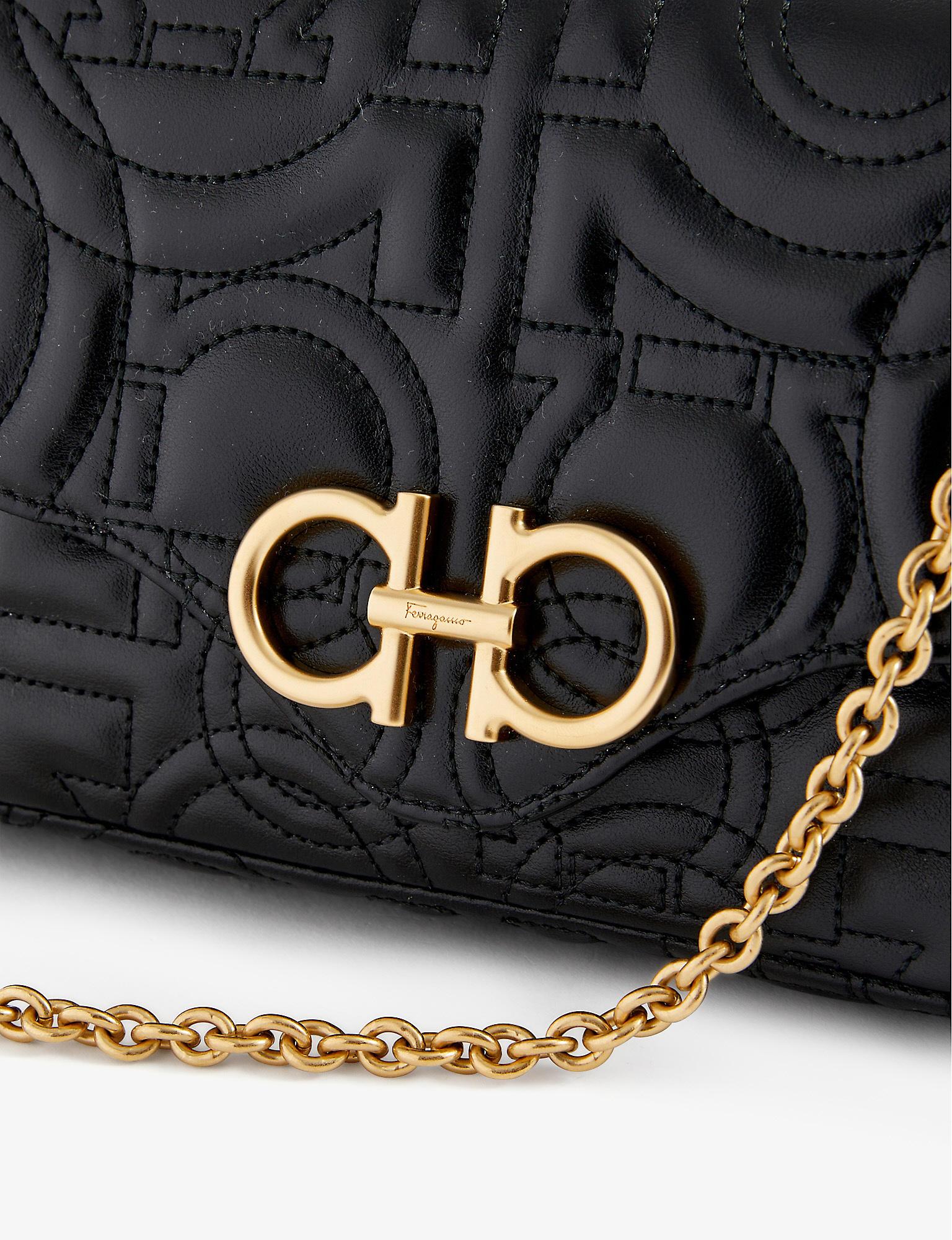 Ferragamo Gancini Quilted Leather Wallet On Chain in Black | Lyst
