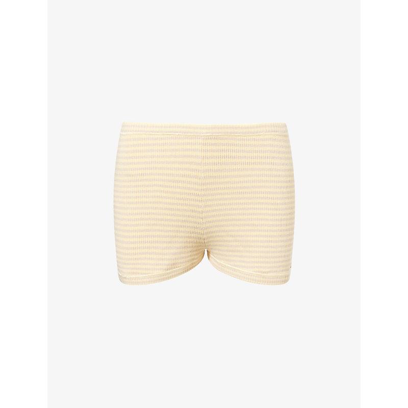 ADANOLA Stripe-Print Mid-Rise Ribbed-Knit Shorts in Natural