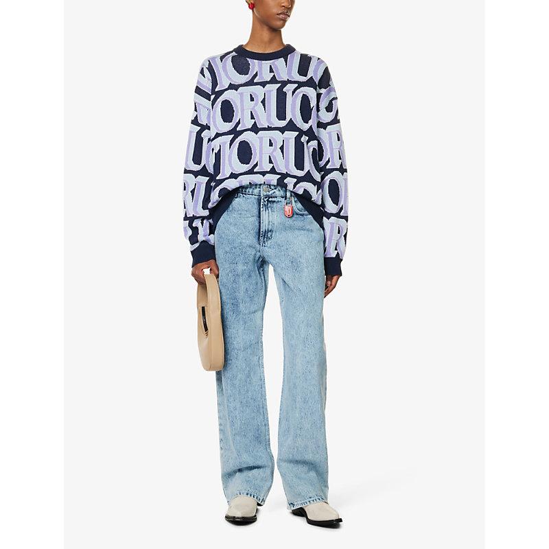 Fiorucci intarsia knit sweater in blue monogram