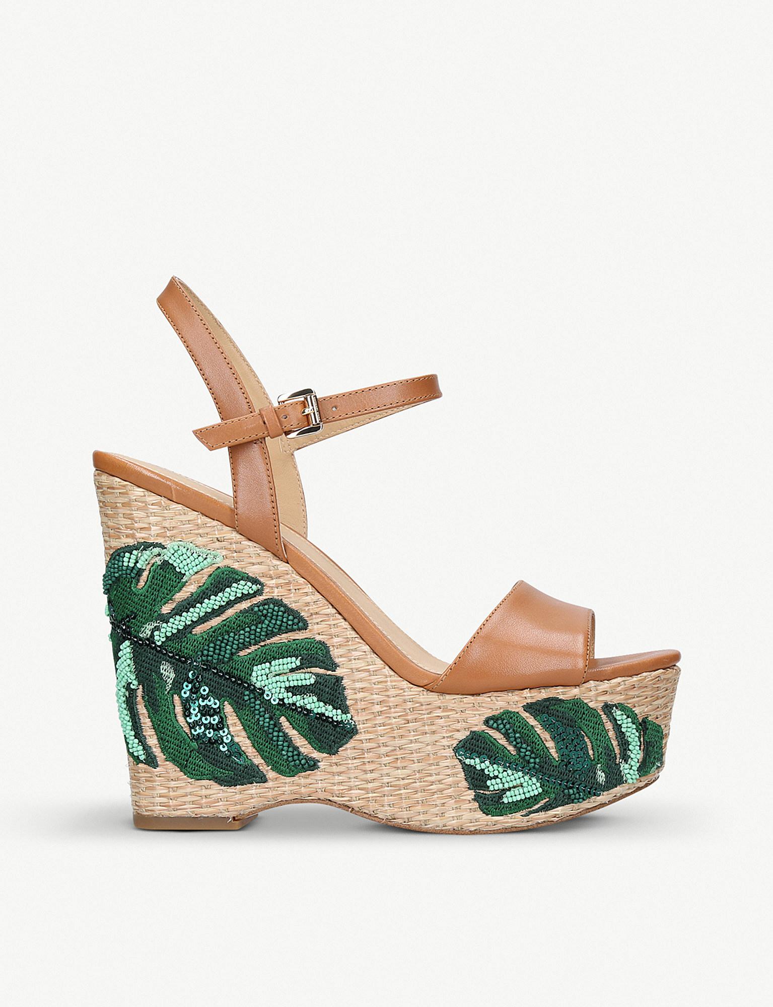 Palm Tree-embroidered Wedge Sandals 