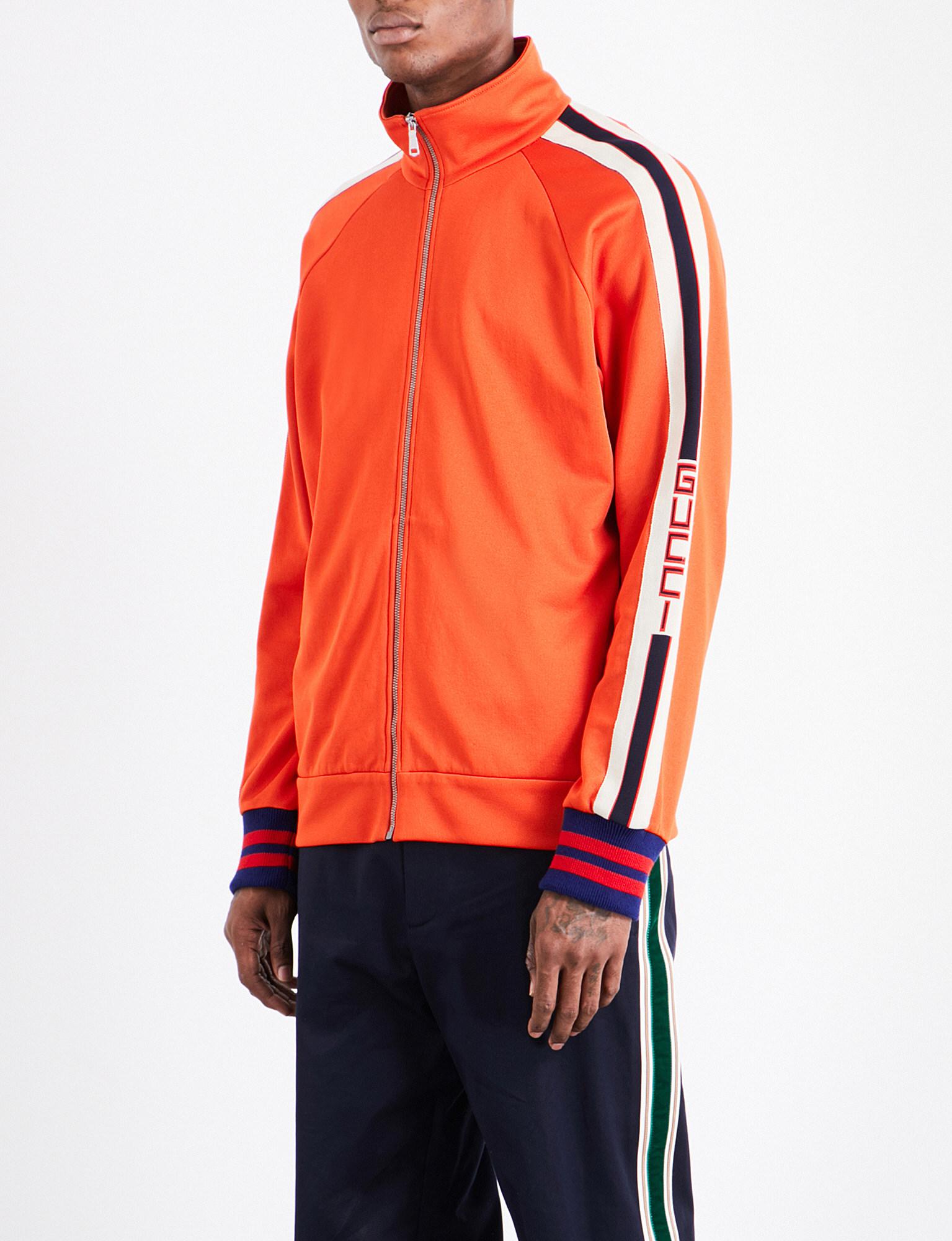 Gucci Logo-print Panel Jersey Jacket in Orange for Men | Lyst