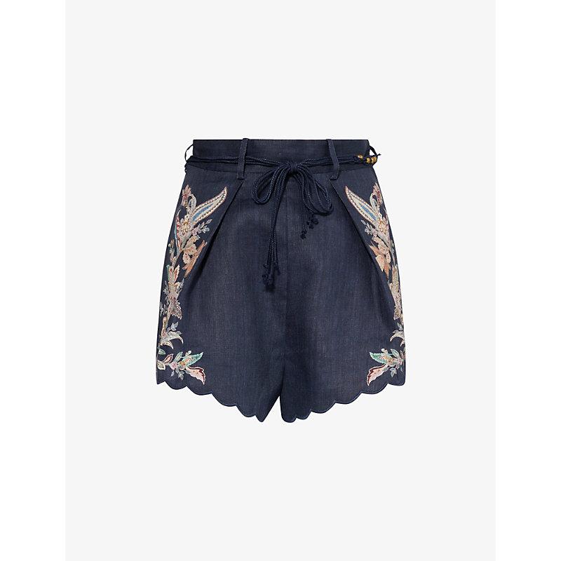 ショーツ ZIMMERMANN RHIANNON LINEN SHORTS Blue Rhiannon belted floral-print linen shorts | ZIMMERMANN