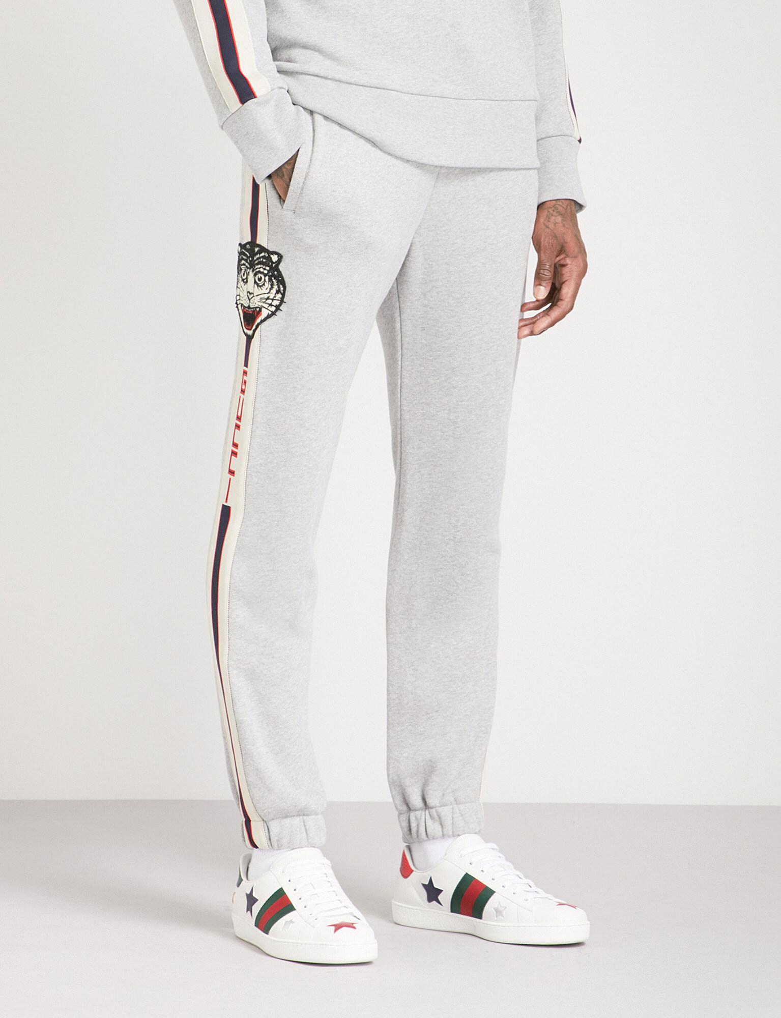 Gucci Tiger-appliqué Tapered Cotton-jersey jogging Bottoms in Gray for Men  | Lyst