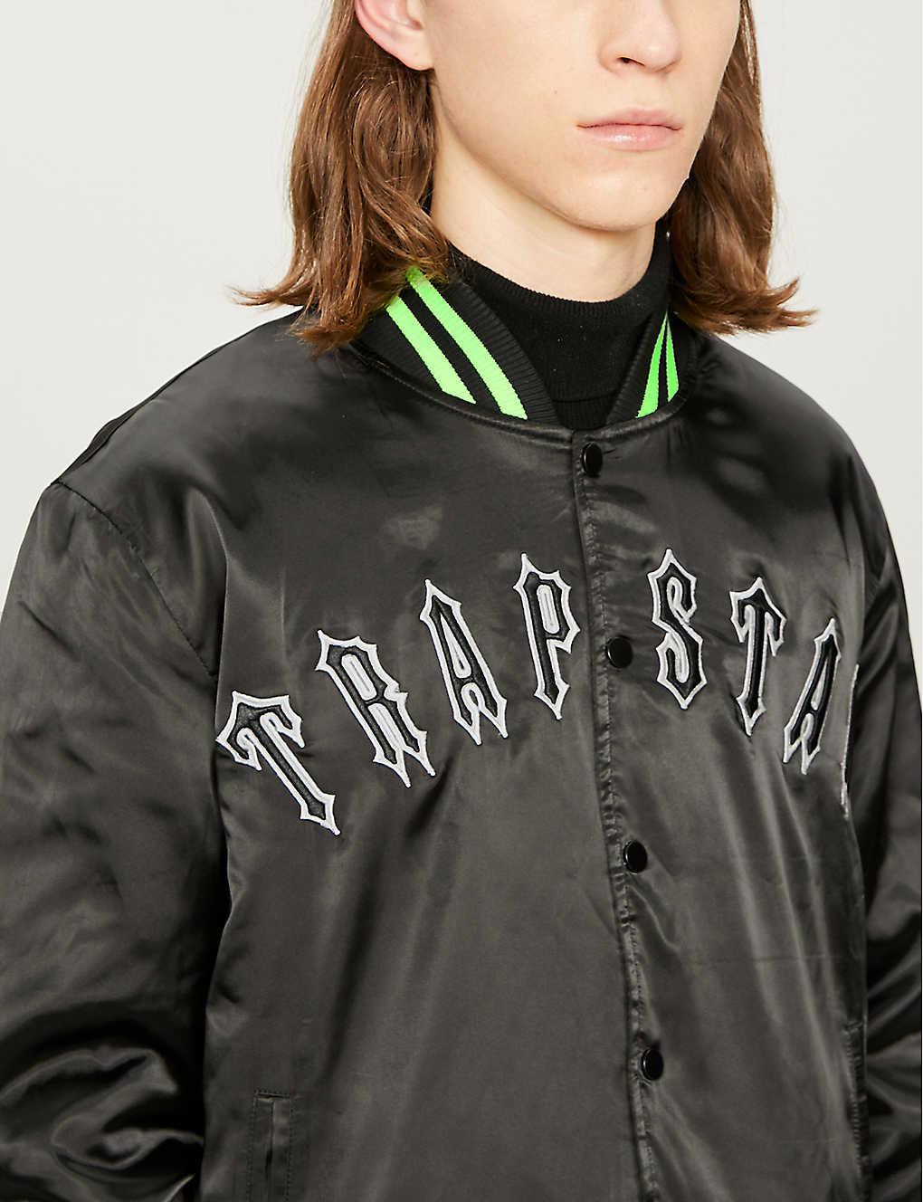 Trapstar Striped-trim Relaxed-fit Satin Bomber Jacket in Black for 