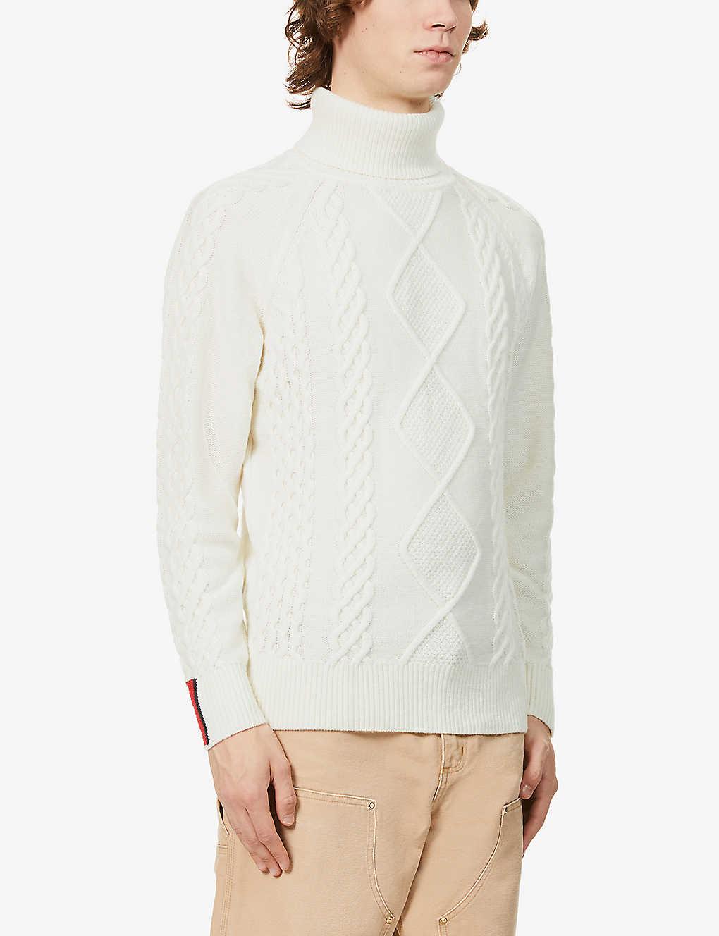 Tommy Hilfiger Turtleneck Cable-knit Wool-blend Jumper in White for Men ...
