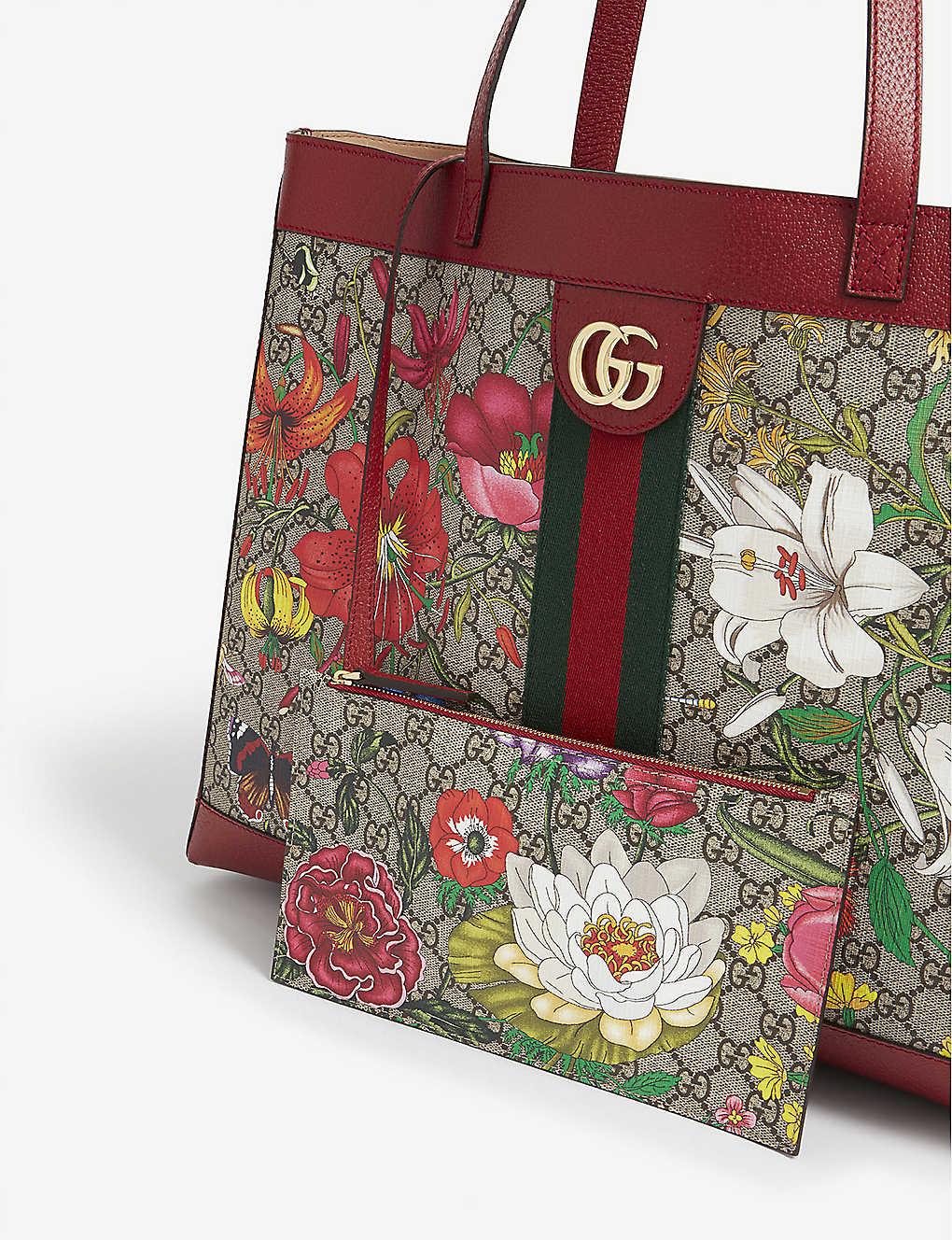 Gucci Canvas Ophidia Floral And GG Supreme Tote in Red - Lyst
